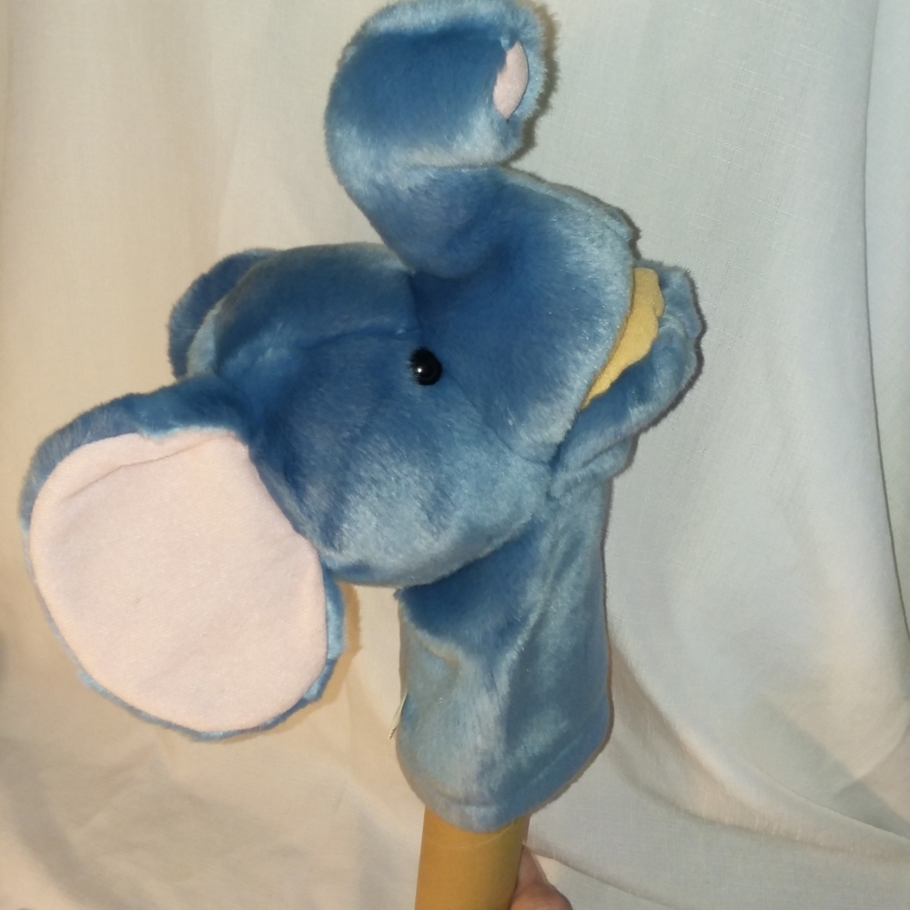 Plushpups Elephant Hand Puppet Toy 12" Blue Plush Stuffed Animal Vintage 2001